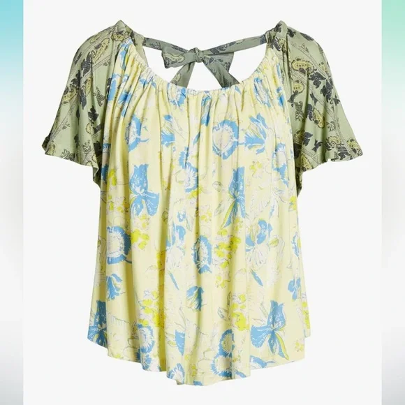 🌼 Free People Baja Babe Yellow Floral Cold Shoulder Flowy Top🌼 - Picture 3 of 12